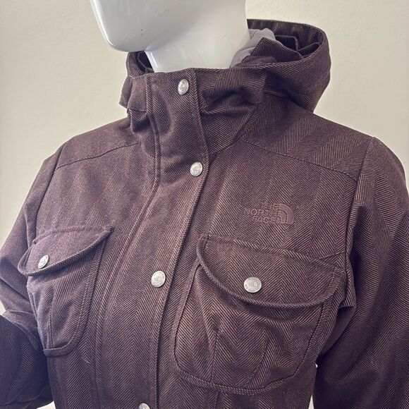 The North Face Primaloft Tweed Herringbone Brown Belted Coat w Zip Off Hood - Picture 2 of 14